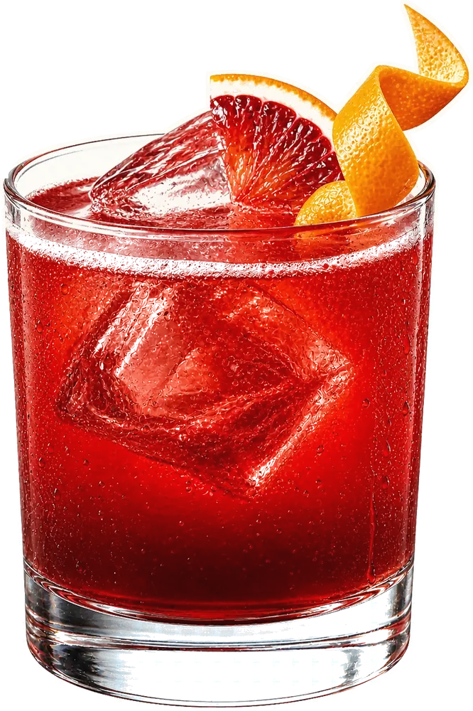 Scarlet Tide: lightly aged white rum, blood-orange juice, hibiscus syrup, fresh lime juice, demerara syrup, orange bitters