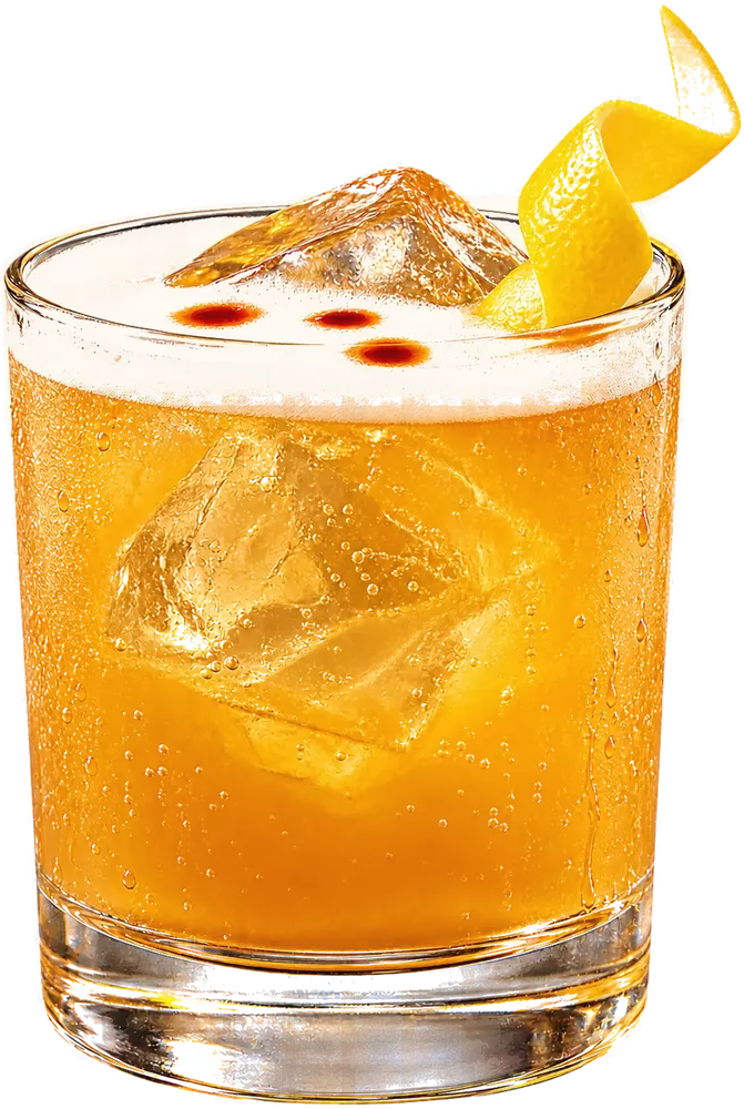 Valor Sour: bourbon, honey syrup, lemon juice, angostura bitters, served in a rocks glass